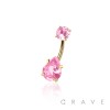 ROUND CZ TOP AND TEARDROP CZ PRONG SET CZ 316L SURGICAL STEEL NON DANGLE BELLY RING